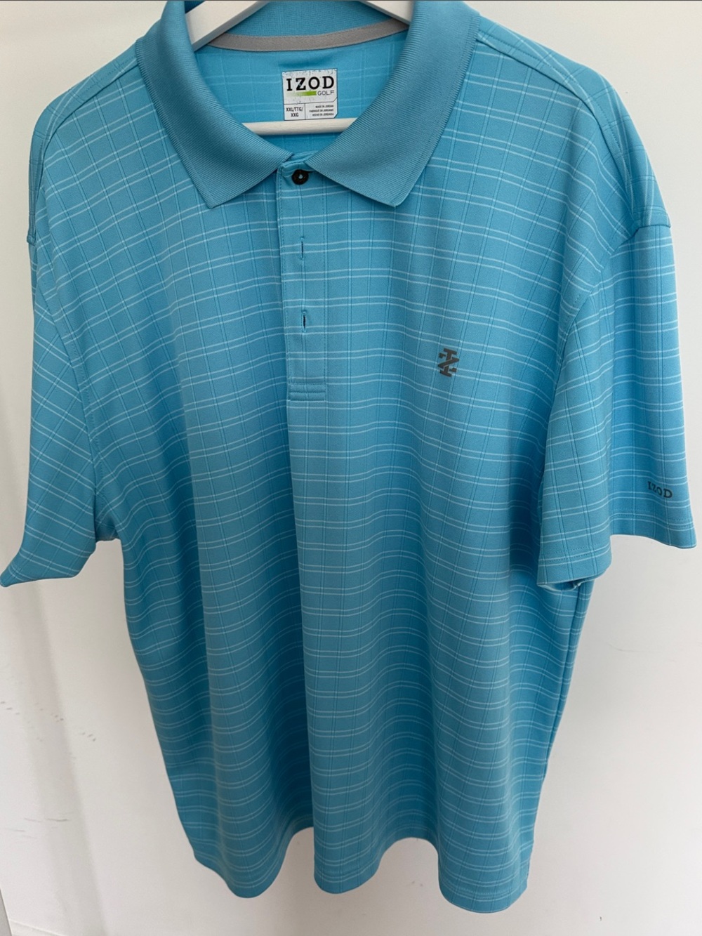 Izod Men's Aqua Blue Plaid Golf Polo